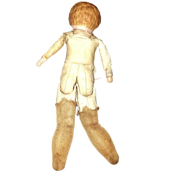 Early 1900s Antique 12” Minerva Tin Head Doll w/Jointed Kid Leather Body German - Picture 4 of 13